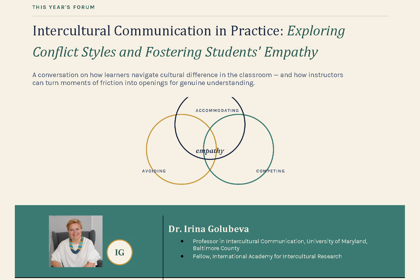 TLC Annual Language Forum, Intercultural Communication in Practice: Exploring Conflict Styles and Fostering Styles and Fostering Students' Empathy
